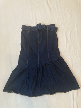 Eva Mendes NY Co Womens Denim Jean Skirt Size 4 Cotton Stretch Ruffle Long Belt